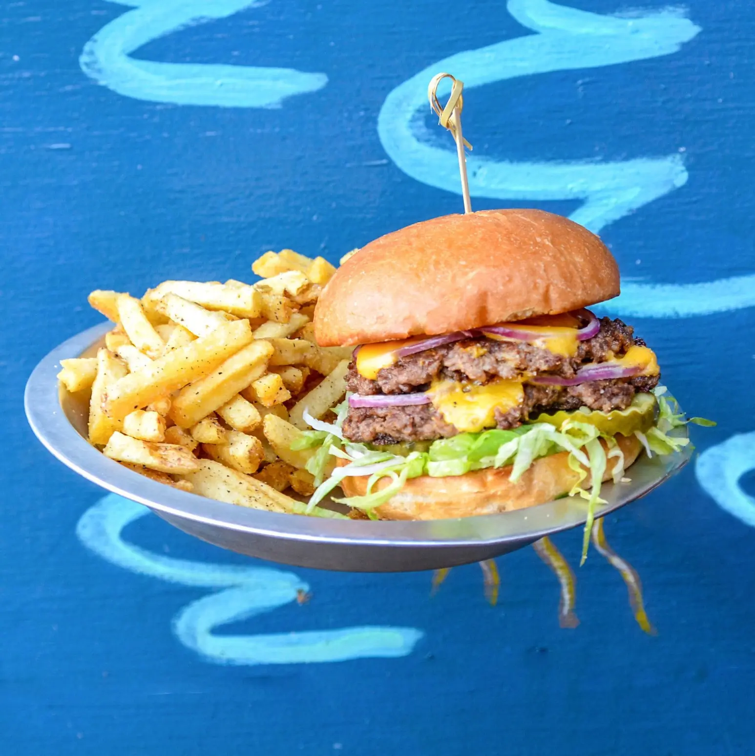 NSYC double smash burger with hand-cut fries
